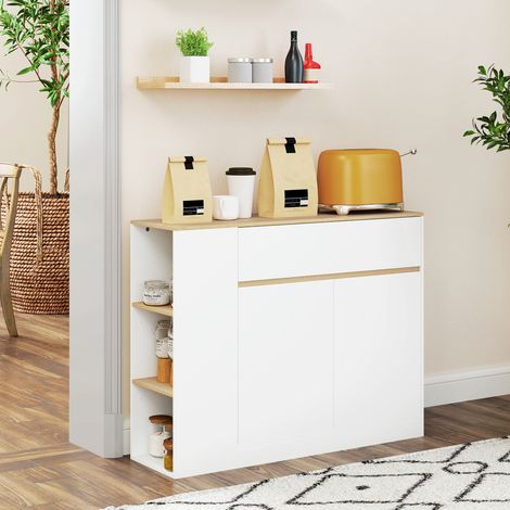 Sideboard, großes Schrankfach, 3 Ablagefächer, Schublade, 105 x 30 x 81,5cm, Weiß/Holz (1/5)