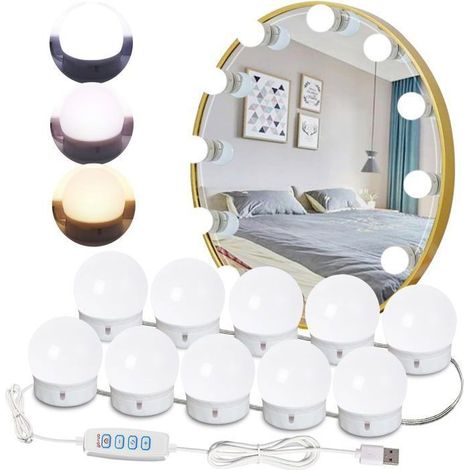 Lumière de Miroir,10 Ampoules Hollywood Kit de Lumière LED Luminosité Réglable pour Miroir Cosmétique Salle de Bain,Blanc (1/5)