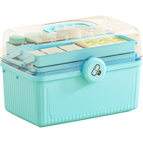 Boîte de rangement de médicaments 3 étages grande capacité, étanche et antichoc, portable pour la maison et l'extérieur, bleu ciel (1/5)