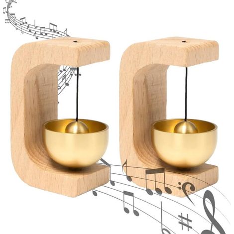 Sonnette Bois - Clochette Porte Magnétique Sans Perçage - En Bois de Hêtre et Laiton - Pour Maison Jardin Bureau Café - 2 Pièces (1/5)