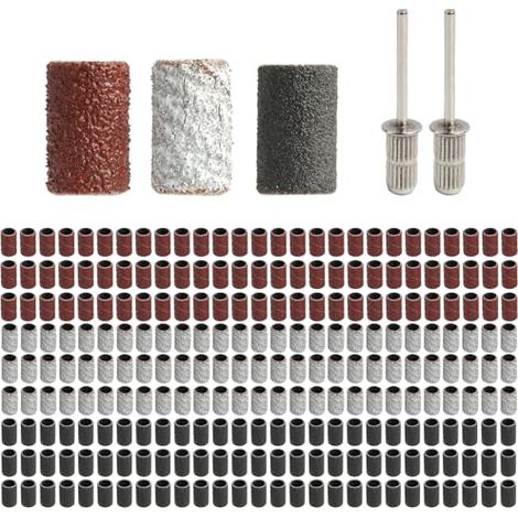 Kit Tambours de Ponçage 248 Pièces, Embout Emeri, Bandes Abrasives 80/120/180 Grains, Accessoires pour Bois, Métal, Bricolage, Compatible Outils Rotatifs et Perceuses, 2 Mandrins Inclus - (1/5)