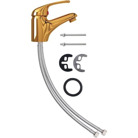 Mitigeur pour vasque - 13x10 cm - 35 mm - inox/zinc - doré (1/4)