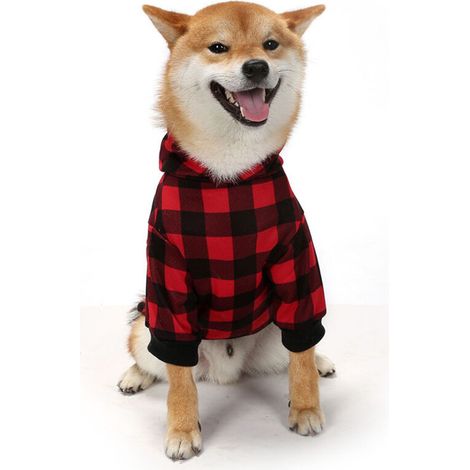 Vêtement canin à capuche, design classique rouge/noir, chaleur et style pour grands chiens