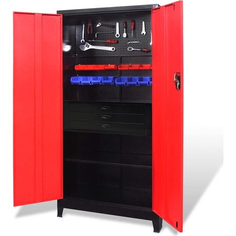 vidaXL Armario de herramientas con baúl acero negro/rojo 90x40x180 cm (1/5)