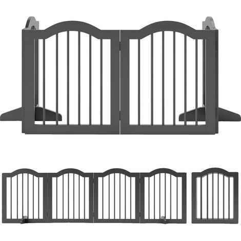 Puerta para perros, madera maciza, dimensiones totalmente extendida 208 (ancho) × 61 (alto) cm, dimensiones plegada 50,8 (ancho) × 61 (alto) cm, dimensiones del panel 50,8 (ancho) × 61 (alto) cm, inst (1/5)
