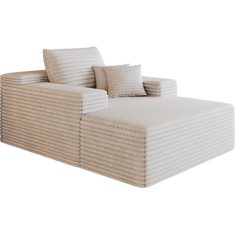 FurnitureR Chaiselongue Beige aus Cord, Tiefsitz mit Schaumstoff, 159 cm Geräumige Chaiselongue mit Cordbezug, elastischem Schaumstoff, tiefem Sitz und werkzeugfreier Nutzung (1/5)