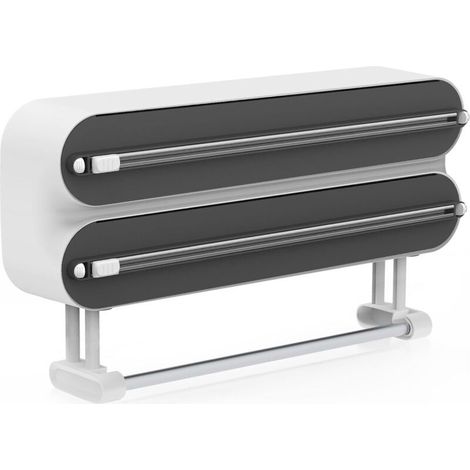3 in 1 Derouleur Film Alimentaire avec Porte Sopalin Cuisine, Distributeur Film Alimentaire, Magnétique Distributeur Papier Aluminium et Film avec Coupeur (Noir) (1/5)