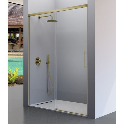KASSANDRA URBAN  Mampara Frente de Ducha Fijos + Puerta Corredera Oro Cepillado Transparente - Medida: 151-154 cm - ref: UR1023616S200151 (1/2)