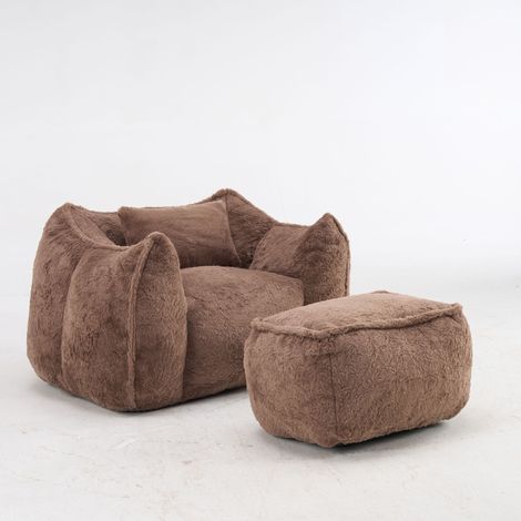 GagaFauteuil pouf géant en fausse fourrure, kaki (1/5)