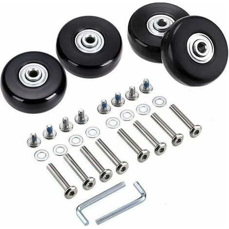 50 x 18 mm Lot de 4 roues de rechange pour valise à bagages, roulettes pivotantes en caoutchouc Roulements Kits de réparation (1/5)