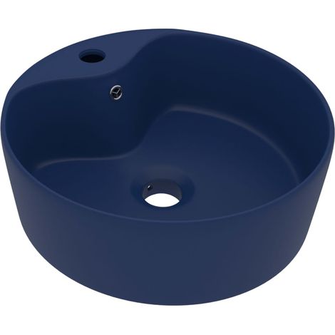 Lavabo di lusso con troppopieno lavabo da appoggio lavabo da bagno stanza da trucco casa 36 x 13 cm ceramica blu scuro opaco 020002776