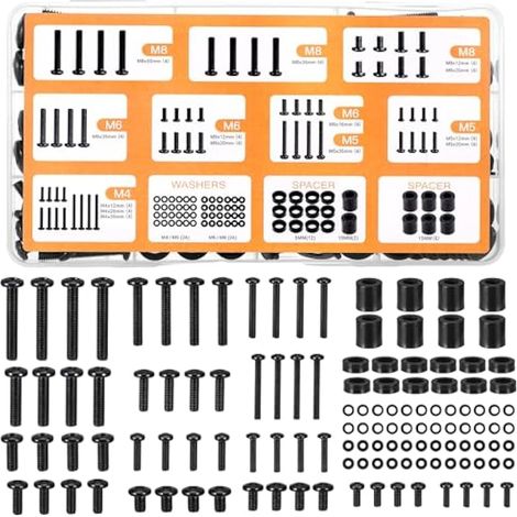 Kit de Vis de Montage TV Universel 124 Pièces - Ensemble de Vis M4 M5 M6 M8 avec Rondelles et Entretoises pour Fixation Murale Support de Téléviseur et Moniteur