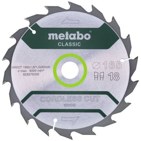 METABO Sägeblatt "cordless cut wood - classic", 165x1,6/1,0x20 Z18 WZ 20° (628272000)