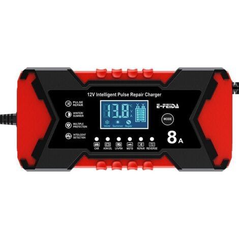 rougeChargeur 12V 8A pour batteries de voiture, batteries de moto et batteries au plomb-acide (1/4)