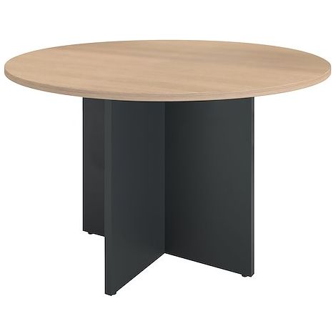 Table ronde 120 cm plateau chêne clair pieds croix anthracite Essens - Maxiburo