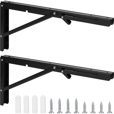 Console pliante - Charnières pliables - Support d'étagère d'angle en fer - Angle de pliage de 90 ° - Pour la maison, la cuisine, le bureau, la table, le mur - Noir (40,6 cm) (1/5)