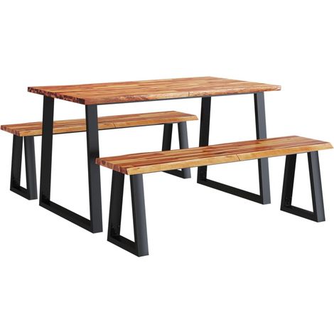 Ensemble à manger 3 pcs  Meubles de salle à manger avec bord vivant bois massif d'acacia (1/5)