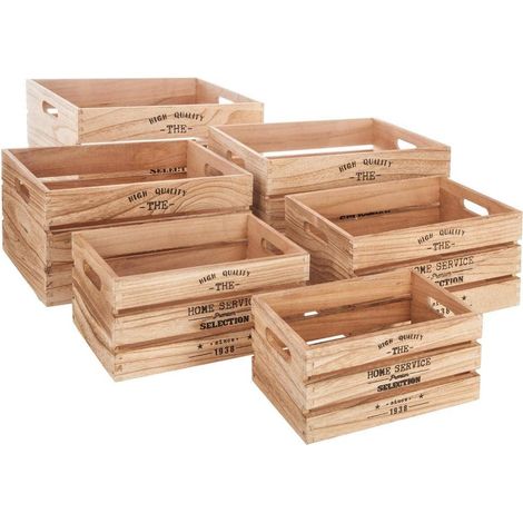 Set de 6 caisses en bois – Taille XS à XXL – Empilables – Rangement décoratif et polyvalent – Pour maison, bureau ou atelier (1/3)