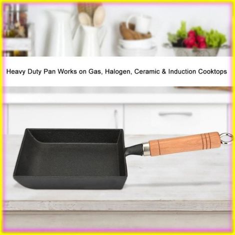 Fonte Tamagoyaki Pan Japonais Omelette Pan Oeuf Poêle avec Manche En Bois pour Gaz Halogène Céramique Induction Cooktops (1/4)