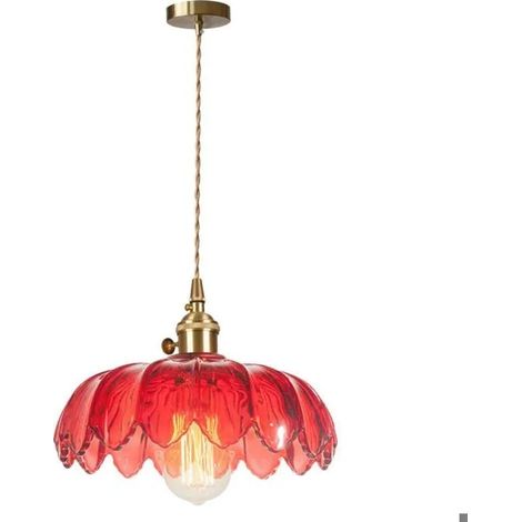 Lustre Suspension en Verre Rouge,Moderne Lampe de Plafond Vintage Abat-jour en Fleur avec Interrupteur ligne 1.5m Reglable (1/5)