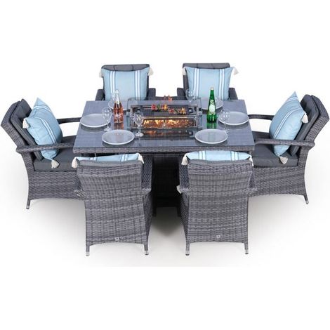 Arizona Fire Pit 6 Seater Rectangle Rattan Dining Set - Grey (1/5)