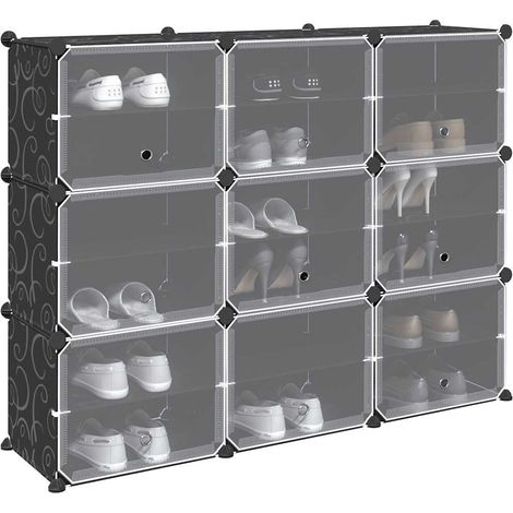 Estantería de cubos con 9 compartimentos y puertas PP negro (1/5)