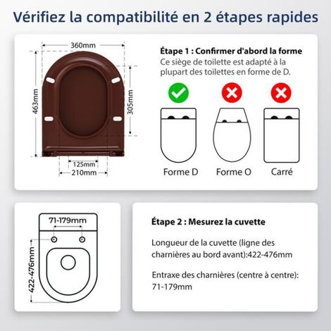 Abattant WC - Duroplast - Fermeture Douce - Compatible Toilettes Standard Forme D - 463 x 360 mm - Rouge Carmin - 1 Pièce (1/5)