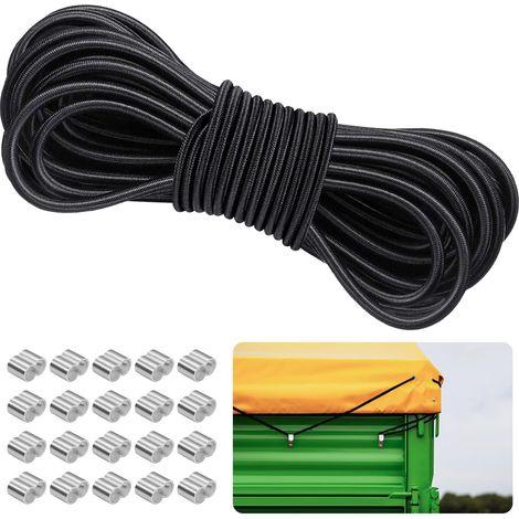 Lot 1 Tendeur élastique 8mm x 10m, corde latex, manchons 9mm, pour bâches remorques
