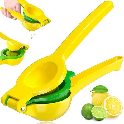 Exprimidor de limones 2 en 1: exprimidor manual robusto de acero inoxidable, limas y cítricos, fácil de usar y limpiar, Color amarillo verdoso (1/5)