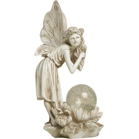 Statue de Fée des Fleurs en Résine avec Boule de Verre (Retro) Éclairage LED Automatique pour Décoration Extérieure de Jardin et Patio, 26,7 cm (1/5)