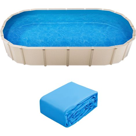 Revêtement de piscine ovale 24 x 12,3 pi, toile PVC robuste épaisseur standard, pose à recouvrement, remplacement pour piscine hors sol hauteur de paroi 52 po, couleur unie (1/5)