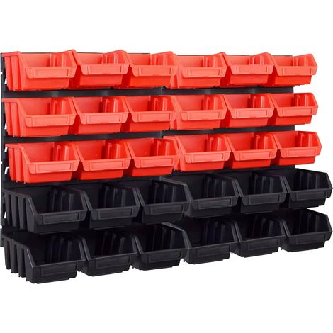 32 Piece Storage Bin Kit with Wall Panels Red and Black vidaXL