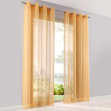 Panneaux Rideaux Voilages Voile à œillets Transparents pour fenêtres, Balcon, Salon (Largeur 140cm x Hauteur 225cm, Orange) (1/3)