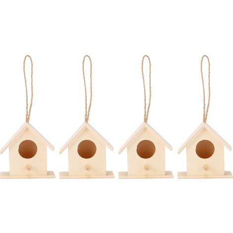 4-teiliges Set hängender Vogelnester aus Holz, Vogelhäuser, Nistkästen, Vogelkäfige für die Gartendekoration zum Selbermachen (1/5)