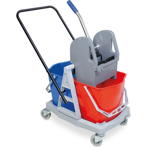 BRB Chariot de nettoyage professionnel avec presse à levier et 2 seaux de 17 litres chacun (1/2)