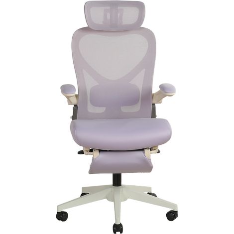 Silla de oficina ergonómica plegable lila con reposacabezas 3D, lumbar y reposapiés (1/5)