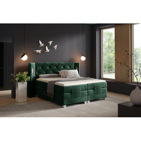 Boxspringbett Elektrisch Bett STEVE 160x200cm in Stoff Fresh Flaschengrün (1/5)