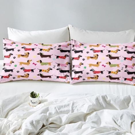 Teckel Mignon Housse de Couette 140x200cm Teckel Parure de Lit,Dessin animé Teckel Chiot Literie Set Kawaii Ensemble de literie (1/5)