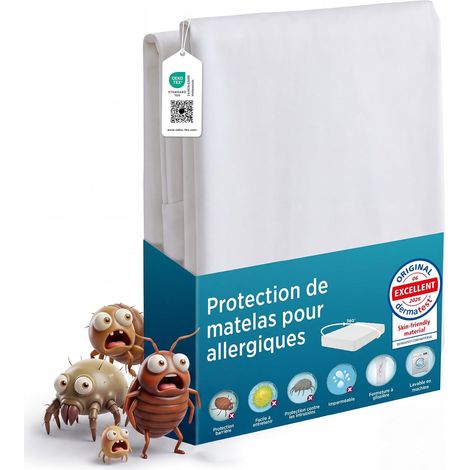 Housse de Matelas - 160 x 200 x 30 cm Anti Acariens - Blanc Imperméable et Contre Acariens et Punaises de Lit, Encasement Silencieux pour Allergiques, avec Fermeture Éclair, étanche (1/5)