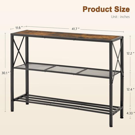 Industrial 3-Tier Console Table, Narrow Entryway Table with Shelves, Slim Sofa Side Table for Hallway, Foyer, Living Room, Office & Entryway Decoration