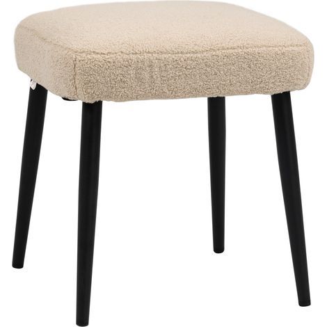 Tabouret/pouf en tissu laine, pieds en acier, 42 x 42 x 44 cm, beige (1/5)