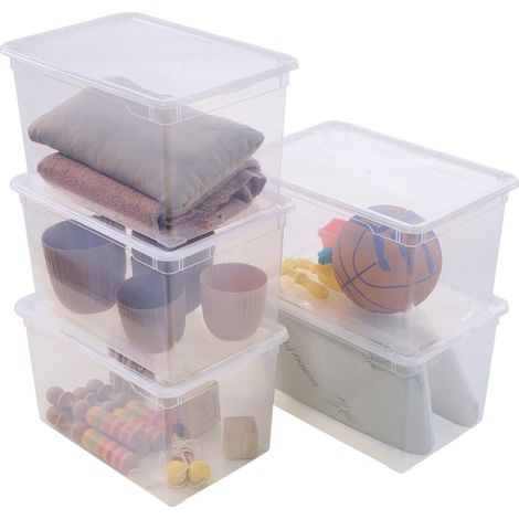 Clear Box, boîte de rangement plastique avec couvercle 46L, x5 (1/5)