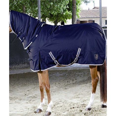 Coperta da paddock con cappuccio imbottita 300g e tessuto esterno 840 denari antivento con collo alto staccabile: 165 cm, blu (29) (1/5)