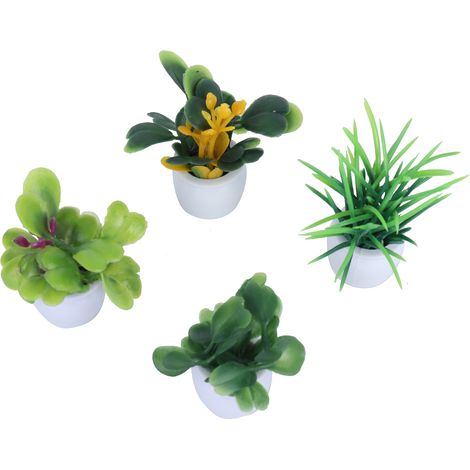 4 Mini Plantes Artificielles en Pot Céramique pour Déco Bureau Maison - Ensemble Décoratif de Table