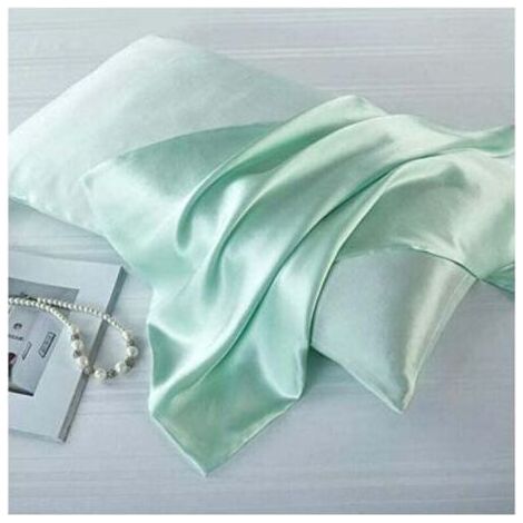 Taie d'oreiller en soie de mûrier naturelle, Soie, vert clair, Standard 50x75cm (1/2)