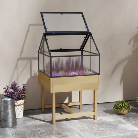 Mini Serre sur Pieds dim. 60L x 57l x 103H cm double toit ouvrable Panneaux de Polycarbonate. acier. Bois Sapin traité