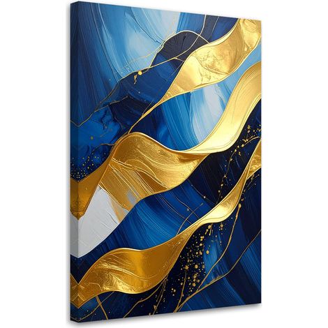 Stampe su Tela, Onde dorate astratte su sfondo blu scuro - 20x30 (1/2)