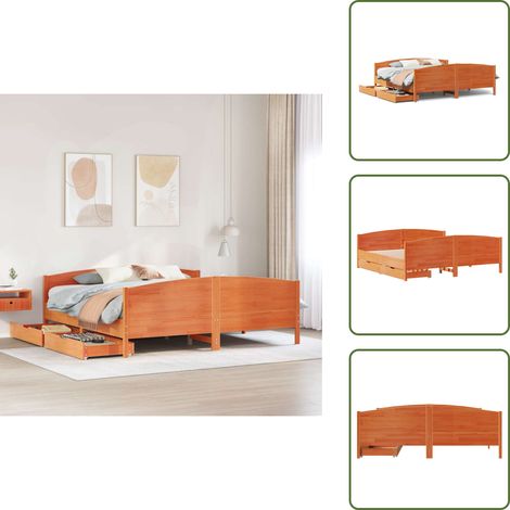vidaXL Massivholzbett ohne Matratze Wachsbraun 180x200 Kiefernholz (1/5)