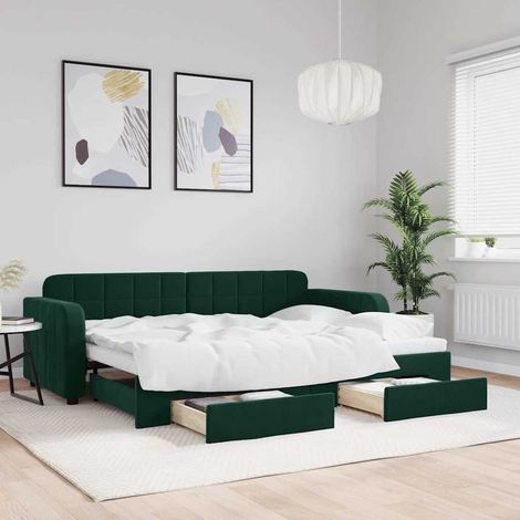 Sofá cama nido con cajones terciopelo verde oscuro 80x200 cm (1/5)