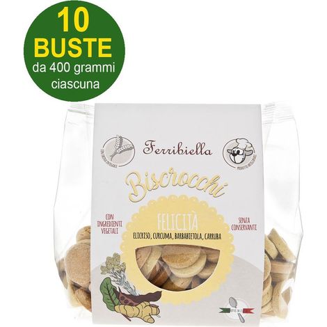 Biscrocchi Happy Biscuits à l'hélichryse, au curcuma, à la betterave et au caroube pour chiens 10 sachets de 400 g chacun